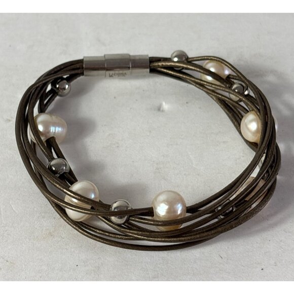 Multi-Strand Bracelet Freshwater Pearls Stainless Steel Beads Magnetic Clasp - Picture 1 of 5